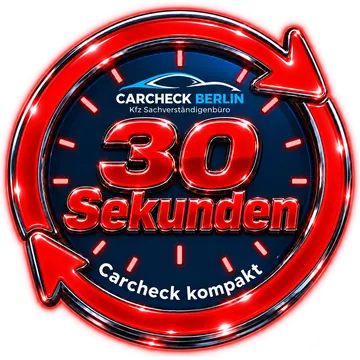 30 Sekunden – Carcheck kompakt: Stoppuhr-Symbol von CARCHECK Berlin, Kfz-Sachverständigenbüro