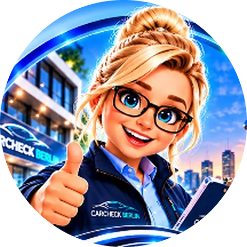 Chicka von CARCHECK Berlin: blonde Haare im Dutt, Brille, CARCHECK-Jacke, Daumen hoch