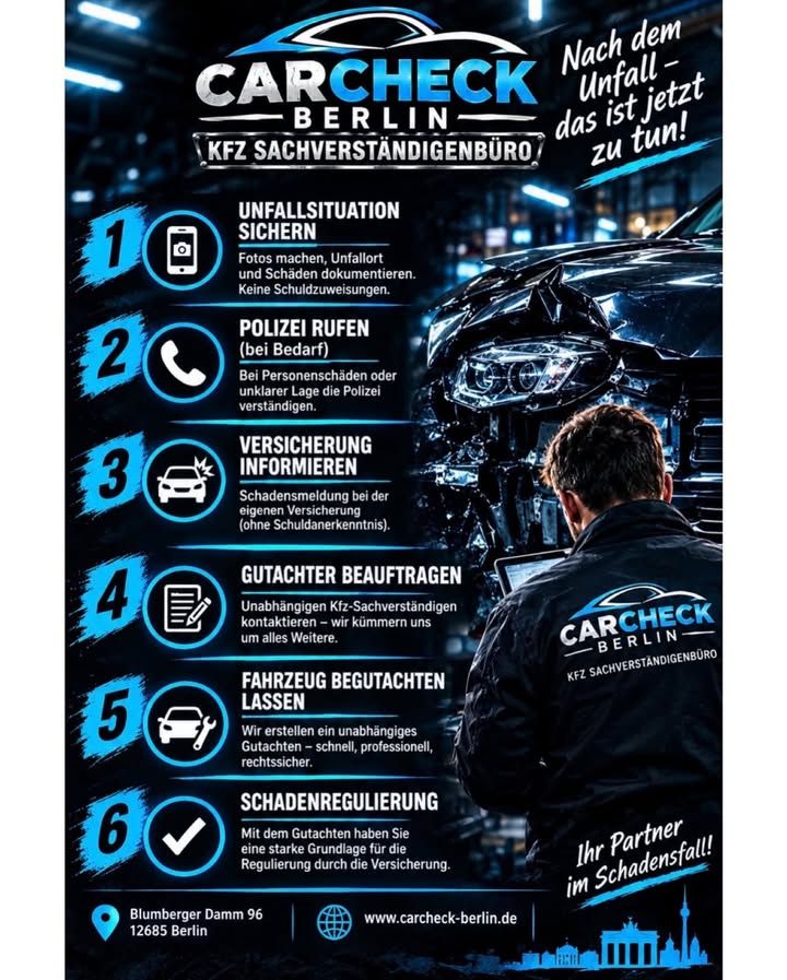 Foto zum Facebook-Beitrag von CARCHECK Berlin: Unfall? 💥 Wir regeln das für Sie!