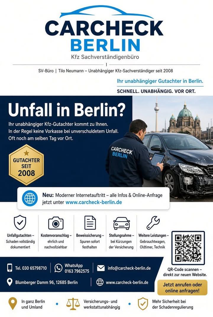 Foto zum Facebook-Beitrag von CARCHECK Berlin: 📍Unfall in Berlin und Umgebung?
