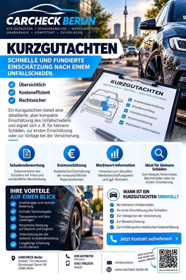 Foto zum Facebook-Beitrag von CARCHECK Berlin: 🚗💥 KLEINER UNFALLSCHADEN?