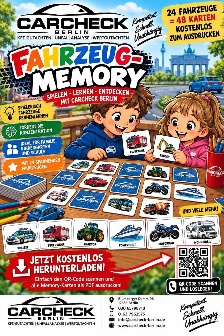 Foto zum Facebook-Beitrag von CARCHECK Berlin: 🚗🚒🚓 SPIELEN, LERNEN & ENTDECKEN – MIT DEM KOSTENLOSEN FAHRZEUG-MEMORY VON …