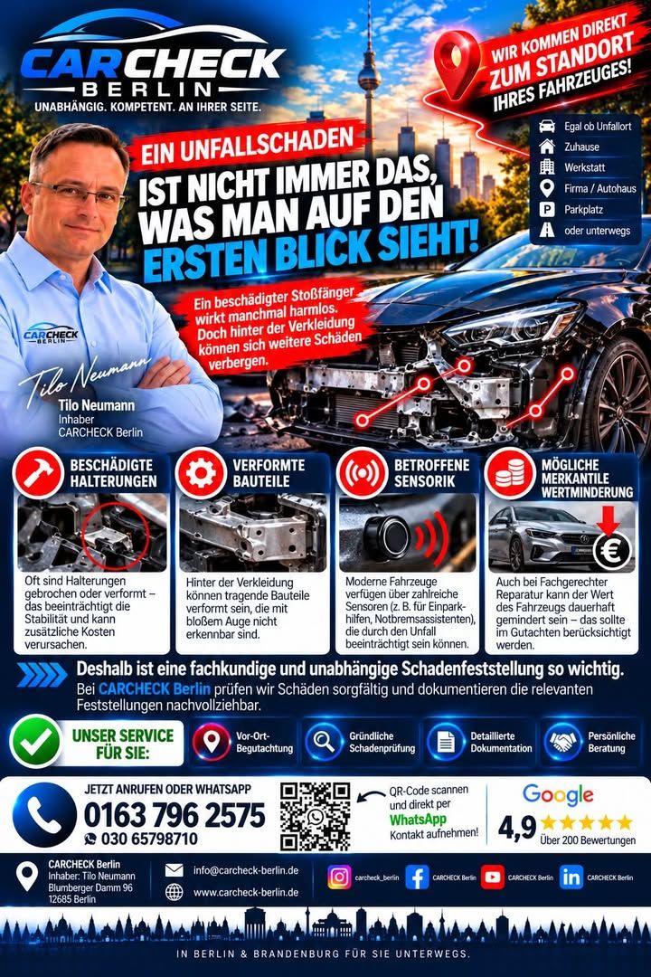 Foto zum Facebook-Beitrag von CARCHECK Berlin: 🔍 EIN UNFALLSCHADEN IST NICHT IMMER DAS, WAS MAN AUF DEN ERSTEN BLICK SIEHT!