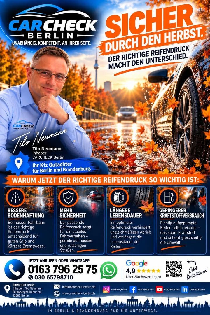 Foto zum Facebook-Beitrag von CARCHECK Berlin: 🍁🚗 SICHER DURCH DEN HERBST!