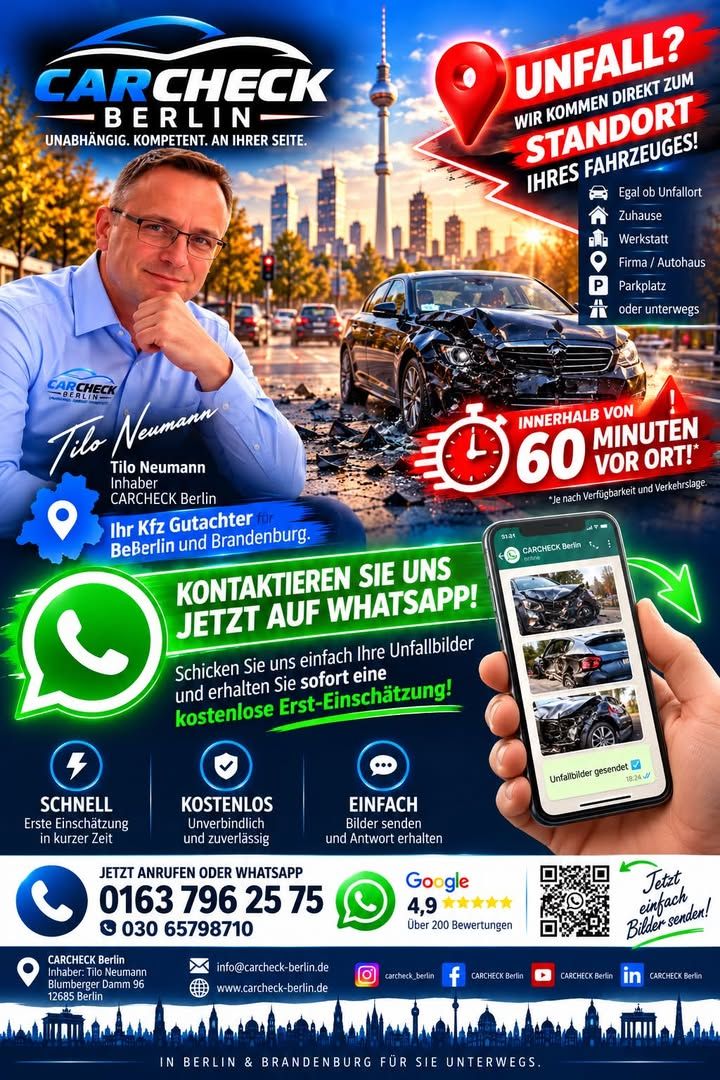 Foto zum Facebook-Beitrag von CARCHECK Berlin: 🚨🚗 UNFALL GEHABT?