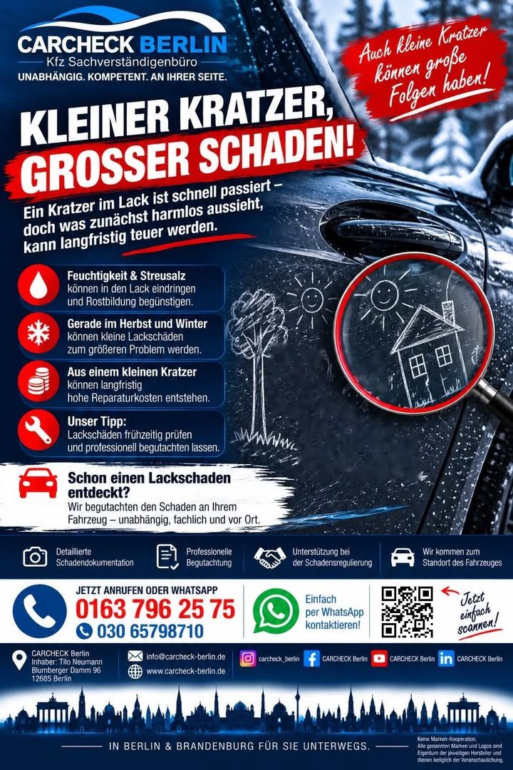 Foto zum Facebook-Beitrag von CARCHECK Berlin: 🚗💥 KLEINER KRATZER – GROSSER SCHADEN?