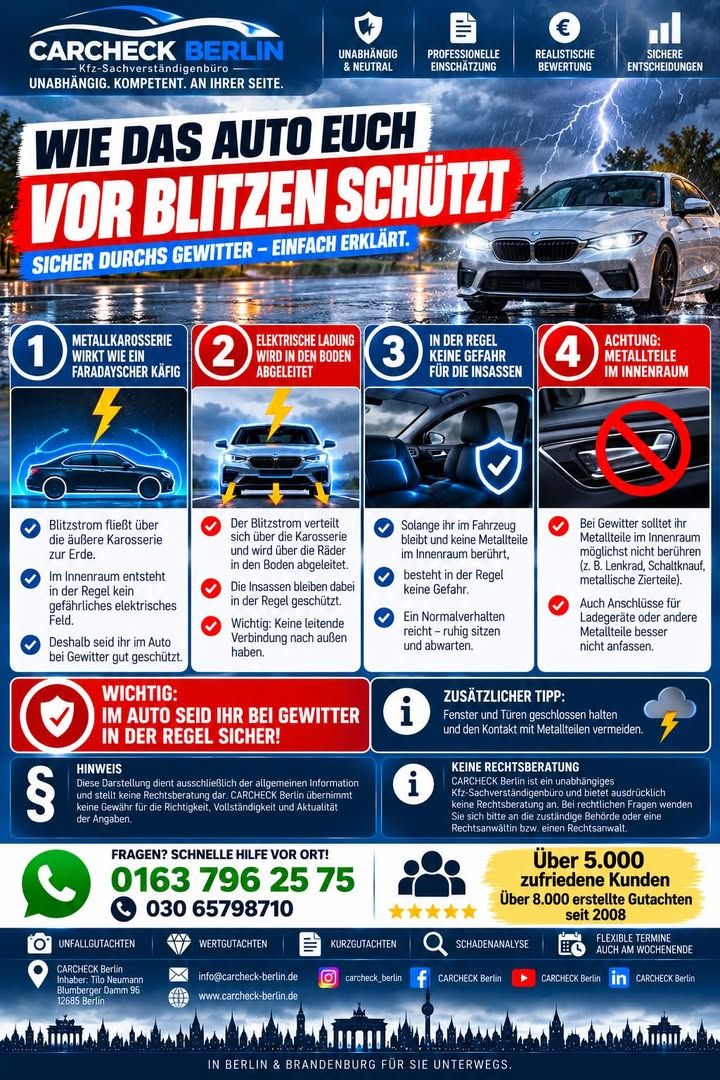 Foto zum Facebook-Beitrag von CARCHECK Berlin: ⚡🚗 BLITZSCHLAG INS AUTO – SIND DIE INSASSEN WIRKLICH SICHER?