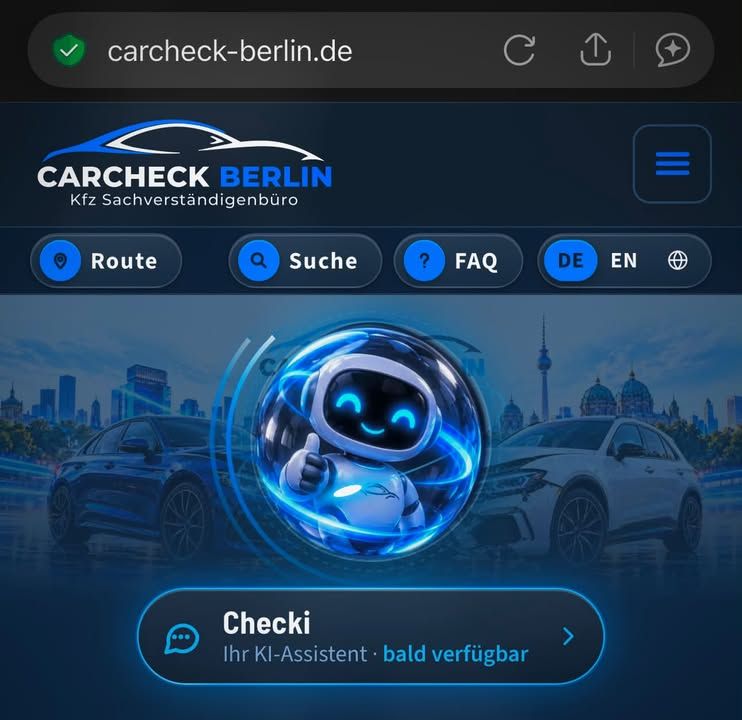 Foto zum Facebook-Beitrag von CARCHECK Berlin: 🤖🚀 COMING SOON – CHECKI KOMMT!
