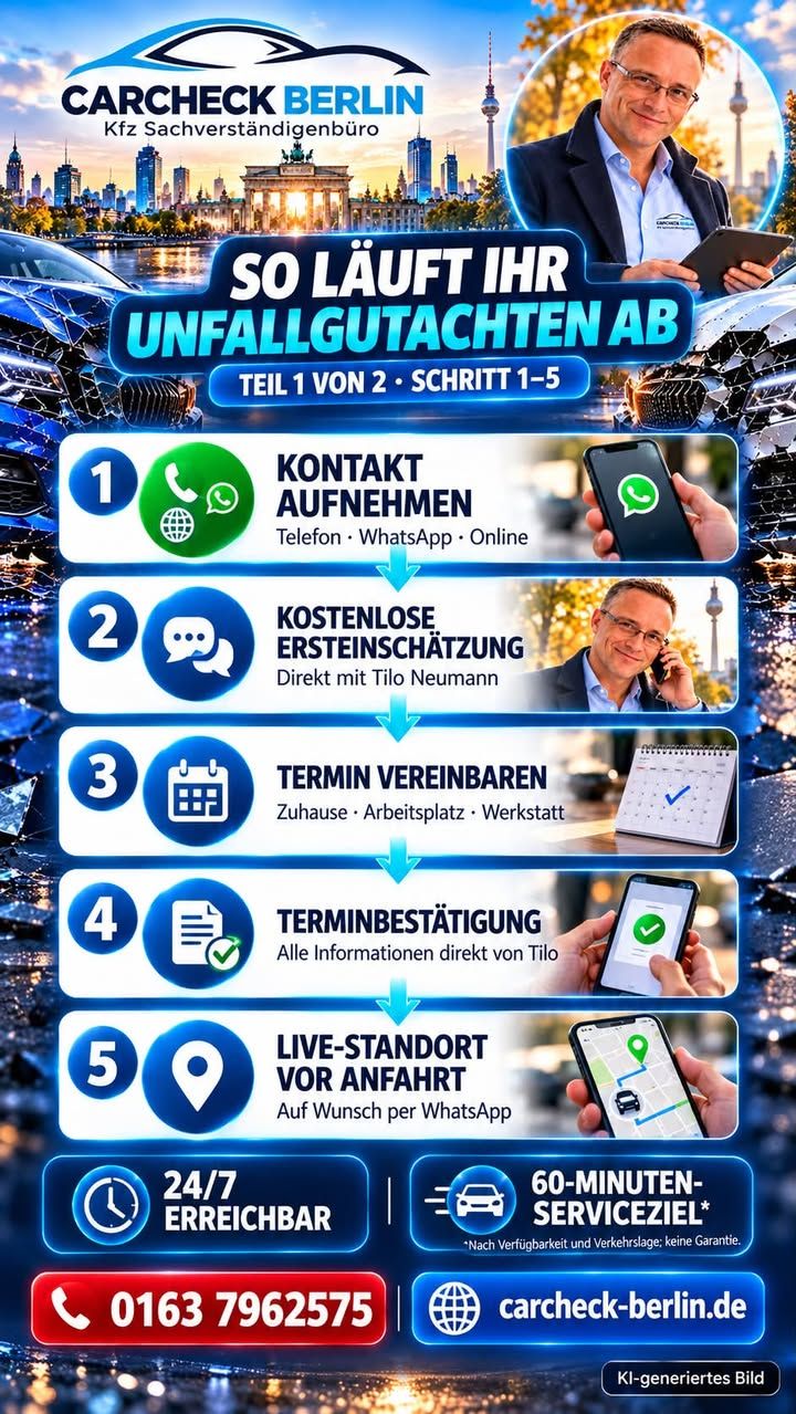 Foto zum Facebook-Beitrag von CARCHECK Berlin: 🚗💙 CARCHECK BERLIN – IHR UNFALLGUTACHTEN.