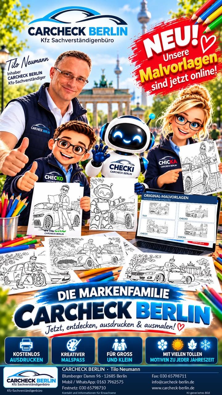 Foto zum Facebook-Beitrag von CARCHECK Berlin: 🎨🚗 BERLIN WIRD BUNT – UNSERE MALVORLAGEN SIND JETZT ONLINE!