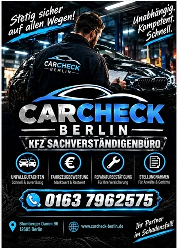 Vorschau: Flyer kfz sachverstaendigenbuero werkstatt carcheck berlin mini