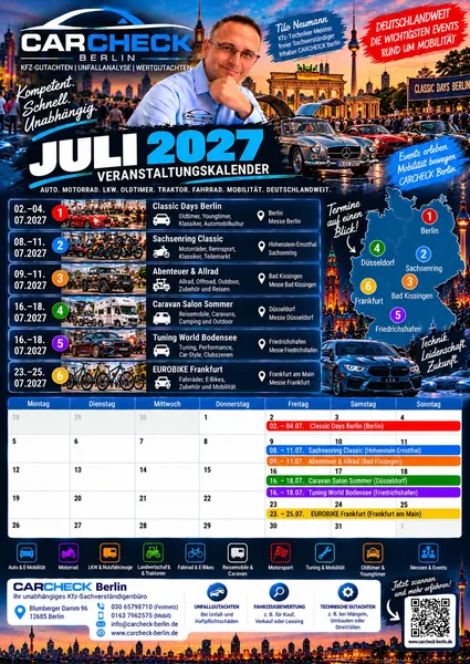 Vorschau: Veranstaltungskalender Juli 2027: Classic Days Berlin, Sachsenring Classic