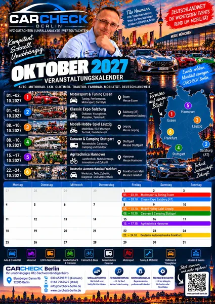 Vorschau: Veranstaltungskalender Oktober 2027: Automechanika, Classic Expo Salzburg
