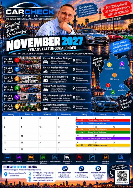 Vorschau: Veranstaltungskalender November 2027: Classic Motorshow, Nutzfahrzeuge Berlin