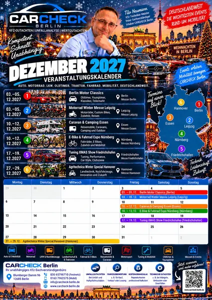 Vorschau: Veranstaltungskalender Dezember 2027: Berlin Motor Classics, Tuning XMAS Show
