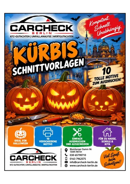 Vorschau: Kürbis-Schnittvorlagen: alle 10 Motive